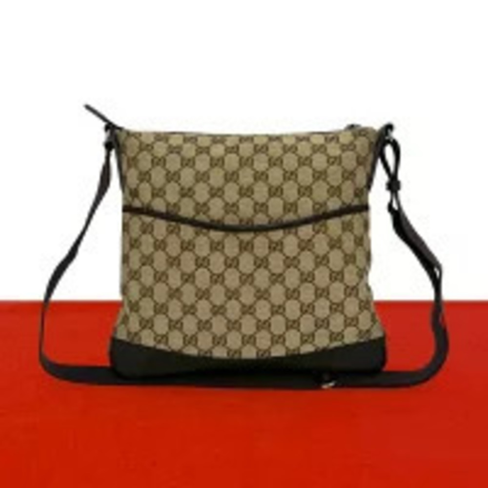 Gucci GG Canvas Leather Shoulder Bag Sacoche Crossbody Beige Brown
